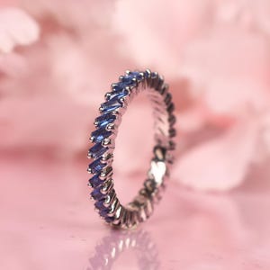 Blue Sapphire Eternity Band Ring, Baguette Cut Stackable Band,Full Eternity Wedding Band, Sapphire Jewelry, Bridesmaid Gift, AnniversaryGift