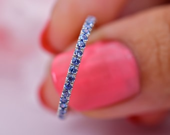 Tanzanite Full Eternity Band: Sterling Silver Wedding Ring