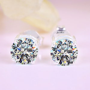 Moissanite Ohrstecker, Diamant Ohrring, Hochzeitsgeschenke, Zierlicher Ohrring, Art-Deco-Vintage Stud, Moissanite Runde Stud, Schmuck, Geschenk für sie