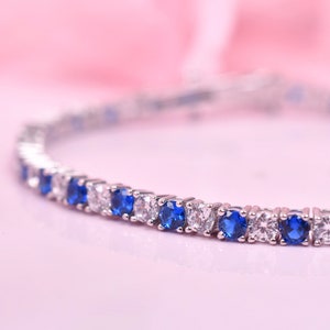 Rundes Saphirarmband Einzigartige Kettenarmband Moissanit Diamant Armband Jahrestag Geschenke für Liebe Blauer Edelstein Armband Schmuck