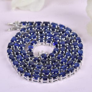 Genuine Blue Sapphire Necklace, Blue Sapphire tennis necklace, Premium Grade Sapphire tennis necklace chain , Chain Necklace, Royal Necklace