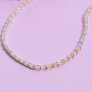 Opal Tennis Necklace, Amazing Opal Wedding Necklace For Women, Anniversary Gift, Oval Shaped 925 Sterling Silver Necklace, Gift For Love