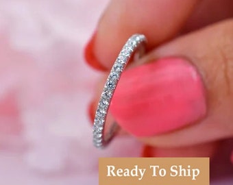 Sterling Silver Aquamarine Eternity Band: Minimalist Wedding Ring, March Birthstone Stacking Band