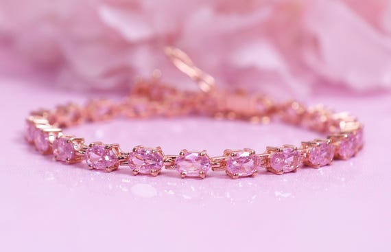 Pink Sapphire Tennis Bracelet: Sterling Silver, Rose Gold  display picture 2