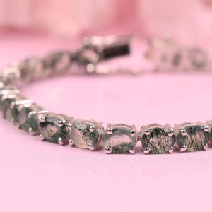 Moss agate Bracelet, Natural Gemstone, Tennis Bracelet, Wedding Bridal Jewelry, Women Bracelet, Chain Bracelet, Green Stone Bracelet,Gifts