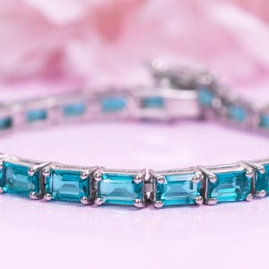Paraiba Tourmaline Wedding Bracelet, Octagon Tennis Bracelet, Gift For Love, Paraiba Birthstone Bracelet, Women&#39;s Bracelet, Anniversary Gift
