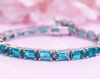 Paraiba Tourmaline Bracelet: Octagon Tennis Bracelet, Sterling Silver