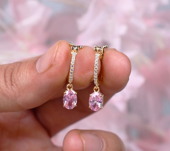 Pink Sapphire Leverback Earrings: Oval Sterling Silver Bridal Jewelry