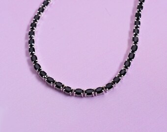 Black Onyx Tennis Necklace: Oval Cut, 925 Sterling Silver - Etsy