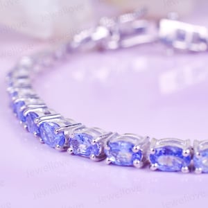 Premium Grade Tanzanite Bracelet, Tanzanite Tennis Bracelet Chain, Wedding Bridal Anniversary gift for her, Tanzanite Chain Bracelet Gift