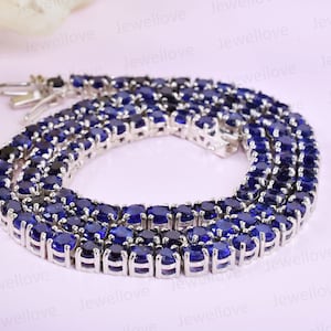 Genuine Blue Sapphire Necklace, Blue Sapphire Tennis Necklace, Premium Grade Blue Sapphire, Sapphire Necklace,Gift For Her, Sapphire Jewelry