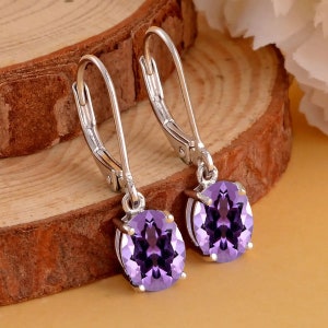 14K Gold Amethyst Earrings, Women&#39;s Earring, Gift For Mother, Dangle Earring, Amethyst Jewelry, Anniversary Gift For Her, Earring For Women