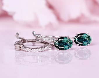 Orecchini a monachella con zaffiro verde acqua: orecchini pendenti in argento sterling