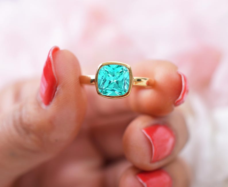 14k Paraiba Tourmaline Solid Rose Gold Engagement Ring, Anniversary
