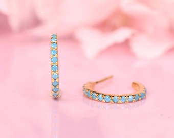 Turquoise Huggie Hoop Earrings in 925 Sterling Silver | Minimalist Gift for Her