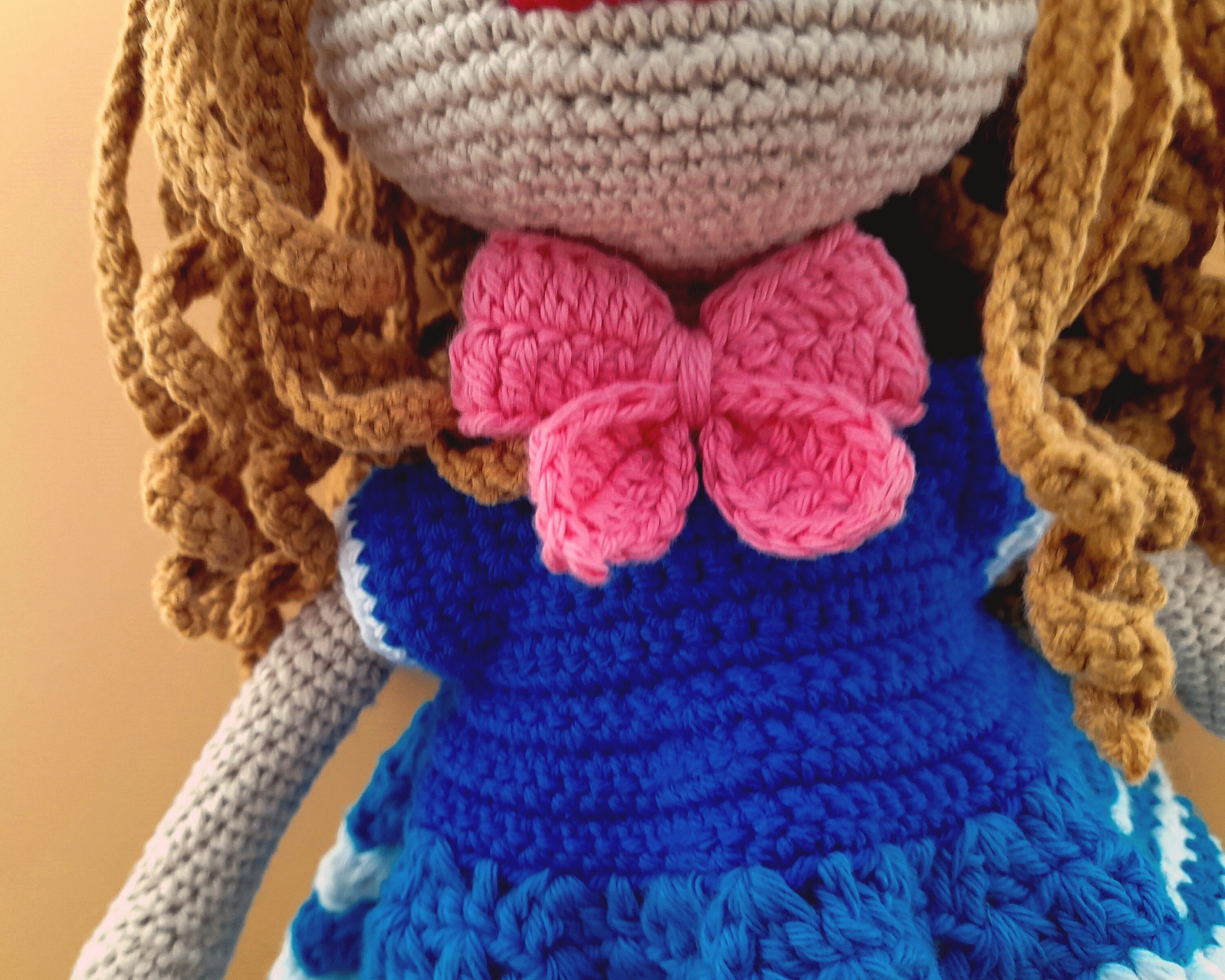 Large Stuffed Crochet Doll, Amigurumi Crochet Doll With Long and Golden