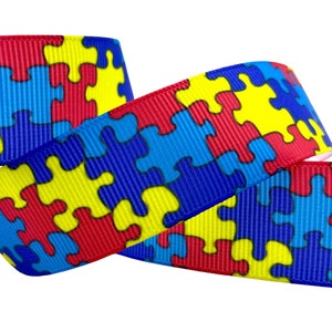Autism Awareness Ribbon. 5 yards single sided grosgrain ribbon. 7/8&quot; width. Made in USA.