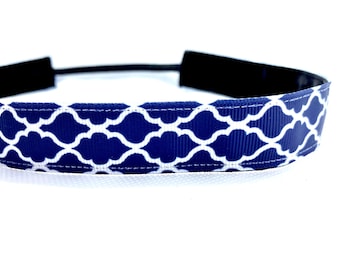 Navy blue headband. Nonslip sports headband. 7/8" width. Handmade in the USA.