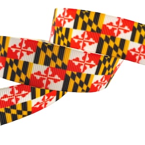 Maryland Ribbon. Maryland Flag. 5 yards 7/8&quot; width single sided grosgrain ribbon.