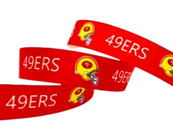 49ers リボン。5 ヤードの片面グログランリボン。幅 7/8 インチ。米国製。