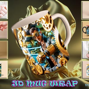 Set 6-1: Coffee Mug Sublimation Design | 11oz 15oz 20oz Mug Wrap | JPG Digital Download | Steampunk Mug Print | Instant Download
