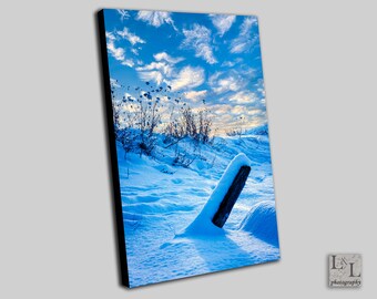 Winter Landscape Photography Print: Snowdrift Fence Post Wall Art