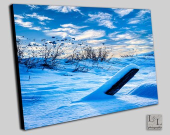 Winter Landscape Photography Print: Snowdrift Fence Post Wall Art