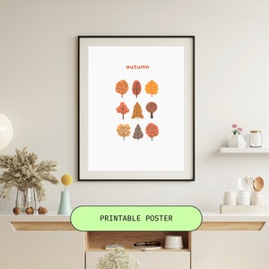 Cartel de otoño, arte de pared imprimible minimalista, decoración de impresión descargable de otoño de árboles