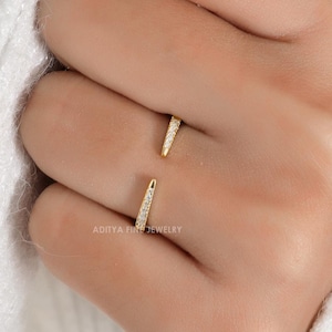 14K Gold Pave Open Cuff Ring, Unique Open Wedding Band Ring, Thin Minimalist Stacking Ring, Open Gap Spacer Ring, Matching Band For Women