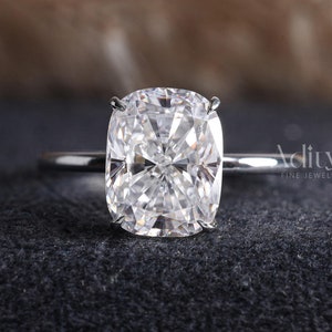 3.05 CT Elongated Cushion Cut Solitaire Engagement Ring, Moissanite Hidden Halo Ring, 14K White Gold Wedding Ring, Anniversary Gift for Her
