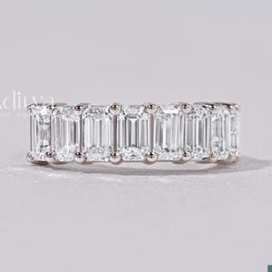 Emerald Cut Lab Diamond Band: Solid Gold Half Eternity Stacking Ring