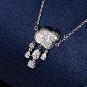 Bezel Set Cloud Moissanite Necklace, Rainy & Cloud Shape Moissanite Necklace, Cluster Diamond Bridal Necklace, Unique Halloween Gift For Her