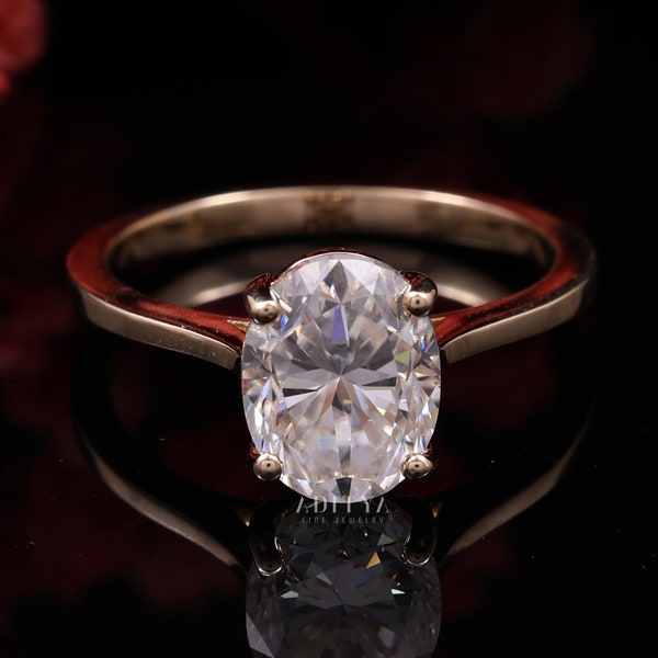 Anillo de boda ovalado, anillo de compromiso de moissanita incoloro de corte ovalado de 2,01 CT, anillo de moissanita solitario, anillo nupcial, regalo de aniversario para mujeres
