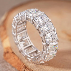 6x4 MM Radiant Cut Moissanite Wedding Band Classic Stackable Full Eternity Band 14K Gold Promise Band Designer Band For Women Gift For Her