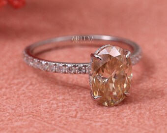 Canary Fancy Yellow Moissanite Engagement Ring Oval Hidden Halo Wedding Ring Solitaire Classic Ring Citrine Ring Bridal Stackable Ring Gift