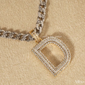 Collar con nombre personalizado en dos tonos, colgante con inicial D y cadena cubana, joyería hip hop con diamantes de moissanita VVS, regalos para hombres