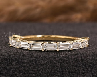 Baguette Diamond Eternity Band in 14K Yellow Gold Modern Dainty Stacking Ring, Minimalist Bridal Jewelry, Beautiful Anniversary Gift for Her