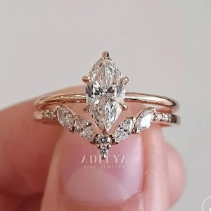 Marquise Moissanite Engagement Ring 14K Rose Gold Wedding Ring Set Marquise Cut Anniversary Ring Gift Promise Ring Set Gift For Her Woman