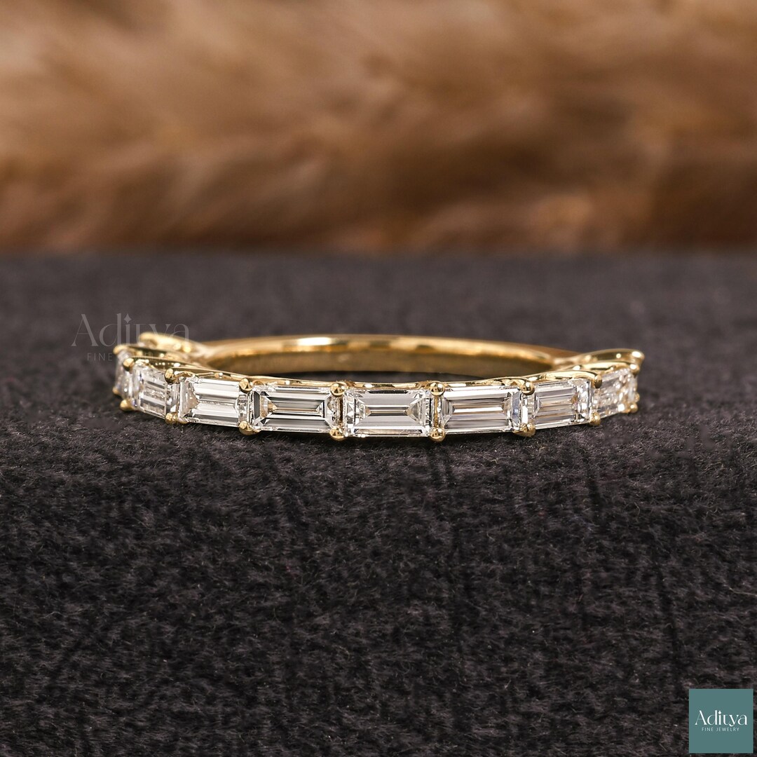 Baguette Diamond Eternity Band in 14K Yellow Gold Modern Dainty ...