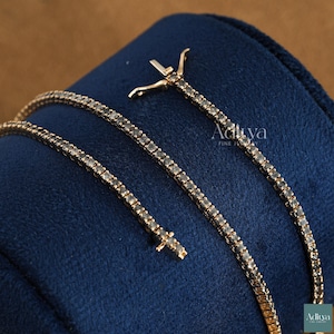 14 kt massief gouden tennisdiamantenkettingen, grijze diamanten tennisketting voor heren, Iced Out sierlijke ketting, ketting voor dagelijks gebruik voor dames en heren