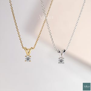 Solitaire Round Cut Moissanite Diamond Necklace, 14K Yellow Gold Dainty 0.50 CT Diamond Pendant Necklace Gift For Wife, Bridesmaid Gifts