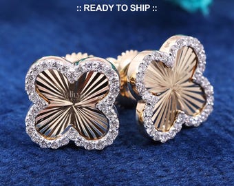 REAL SOLID 14K Yellow Gold nugget Heart, circle, and clover earrings push back style Womens and little girls