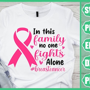 In This Family No One Fights Alone - Breast Cancer - svg-png-dfx-eps - Files for Cutting Machines Cameo Cricut - Cancer Awareness - Family