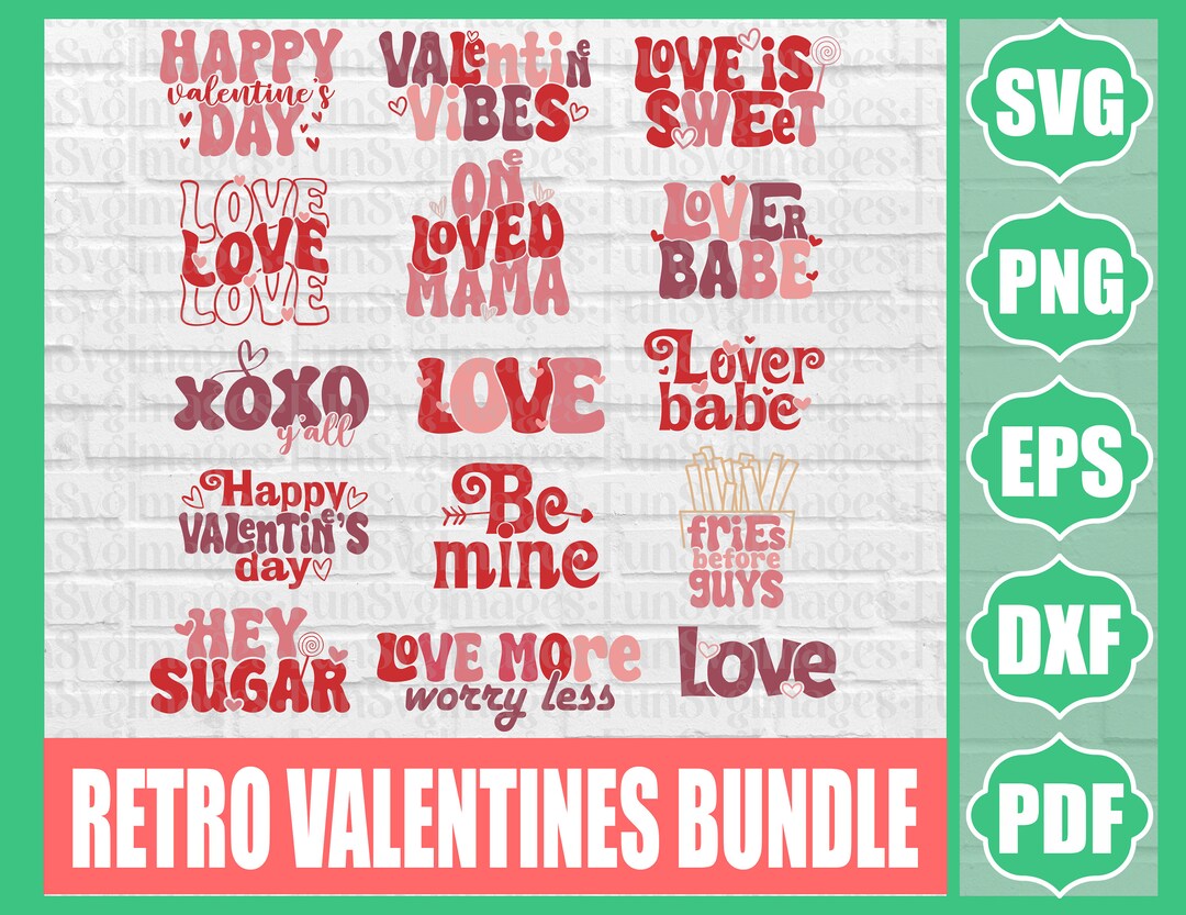 Retro Valentines Svg Bundle, Valentines Day Svg, Happy Valentine Svg ...