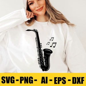 Download instantâneo de saxofone SVG, PNG, EPS, dxf, download digital Ai
