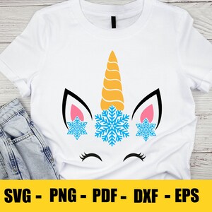 Unicorn SVG, Christmas SVG, Snowflake SVG, Kids Christmas Svg, Girl Shirt Svg, Png, Svg Files For Cricut, Sublimation Designs Downloads