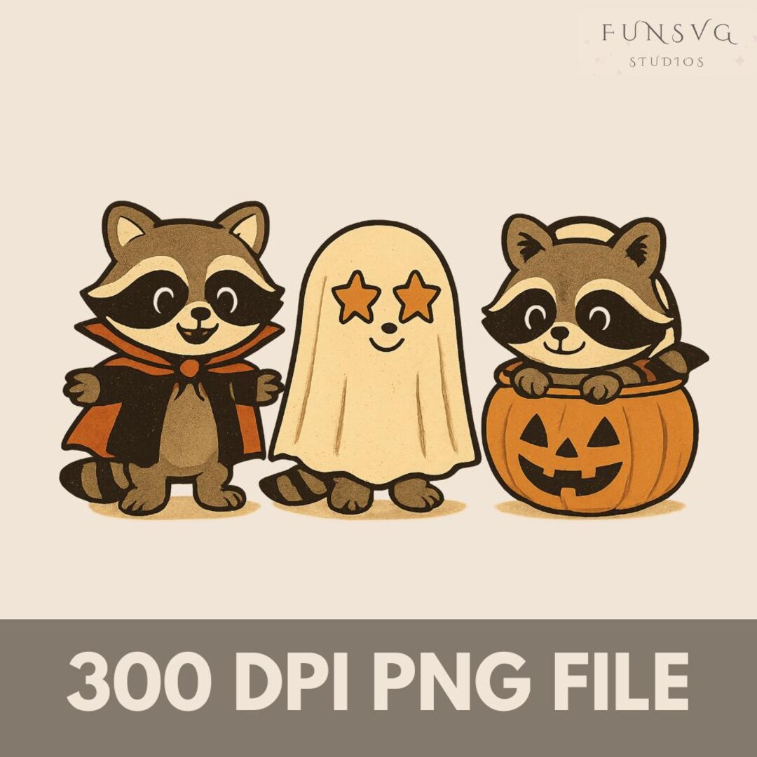Halloween Raccoon Clipart: Vampire, Ghost & Pumpkin (digital Download ...