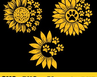Sunflower Paw Svg, Sunflower Svg, Paw Print Svg, Svg cut file, Cricut, Silhouette, Instant Download, Dxf, Vector File, Cut File