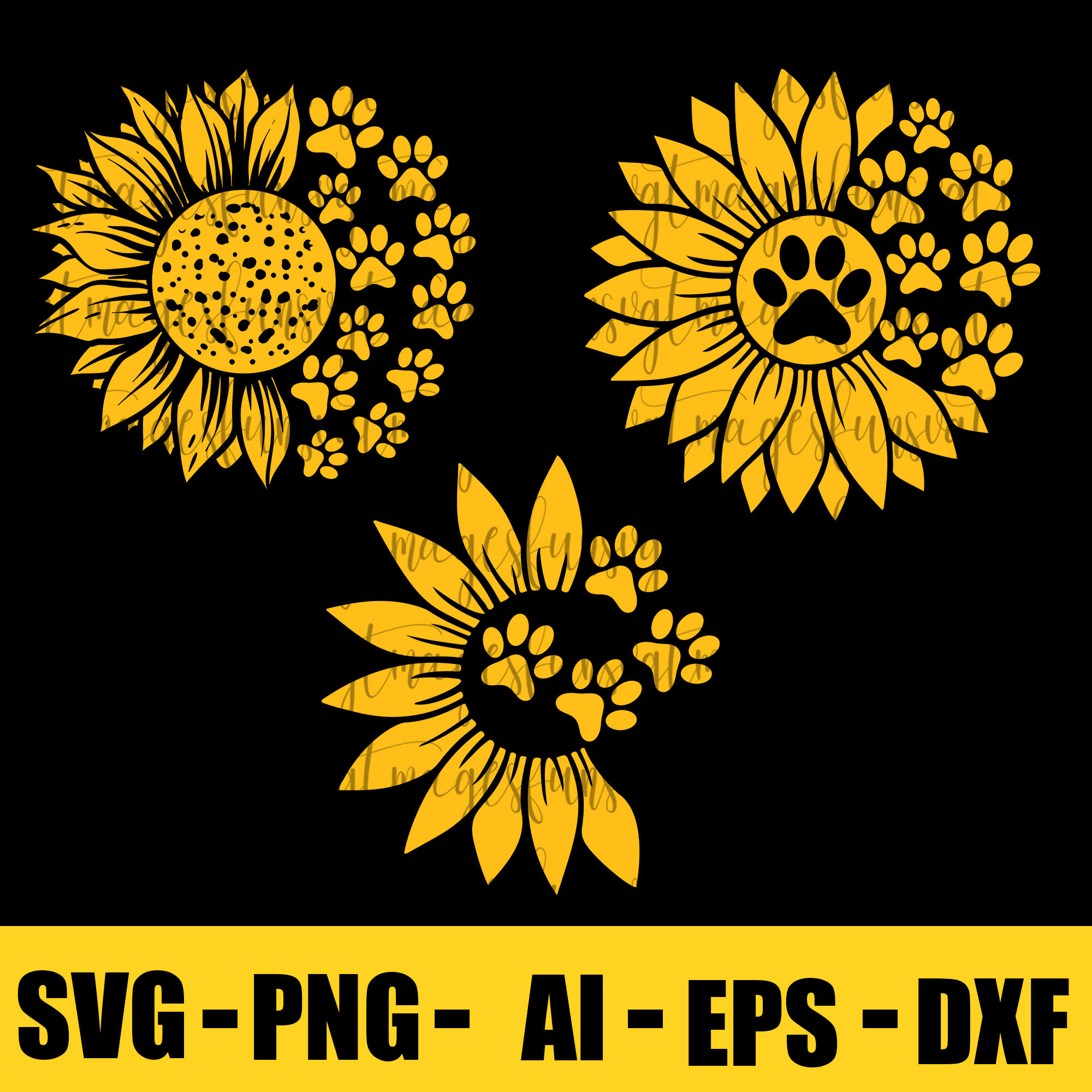 Sunflower Paw Svg, Sunflower Svg, Paw Print Svg, Svg Cut File, Cricut