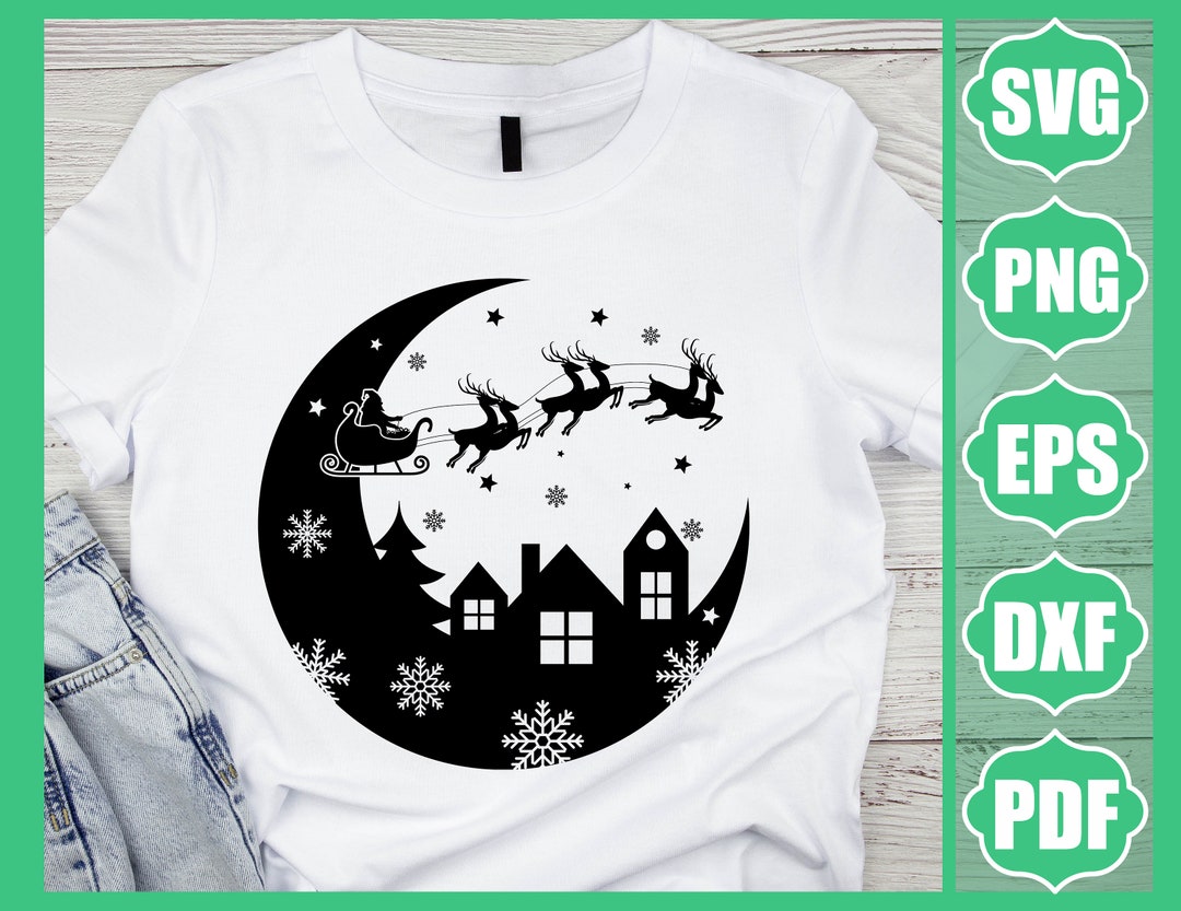 Santa Sleigh SVG, Christmas SVG, Reindeer SVG, Moon Svg, Winter Svg ...